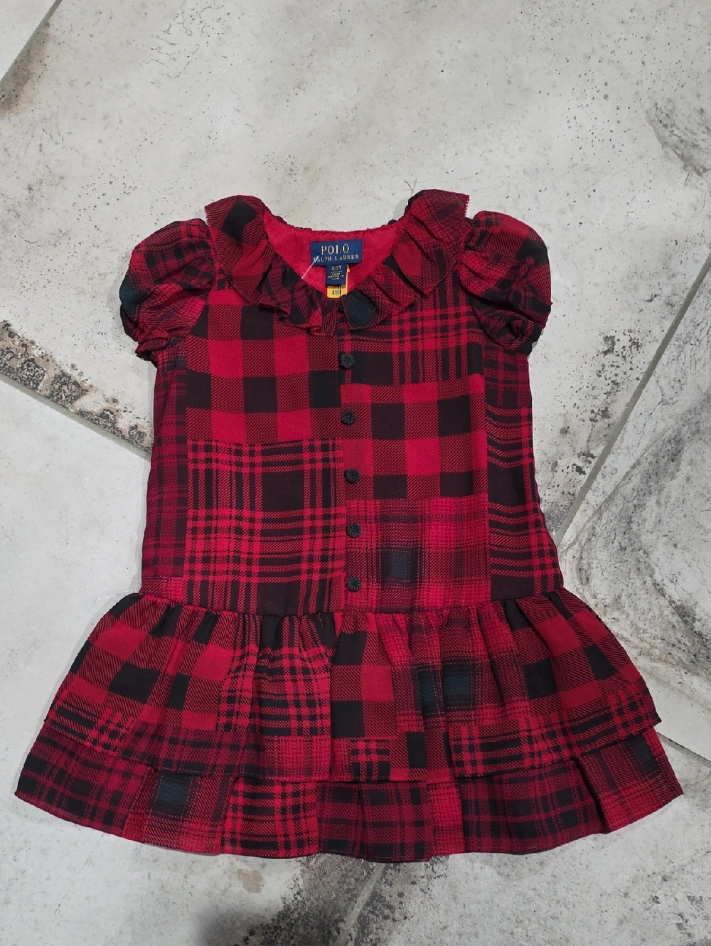 NWT $125 2T Polo Ralph Lauren Red & Black Plaid Button-Front Dress